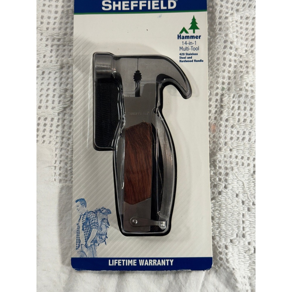 Sheffield 14-in-1 Multi-Tool Hammer Stainless Steel Hardwood Handle with Pouch